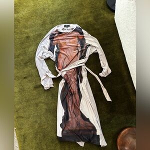 Ann Demeulemeester Graphic Print Long Sleeve Maxi Dress - Neutral & Rust Tones